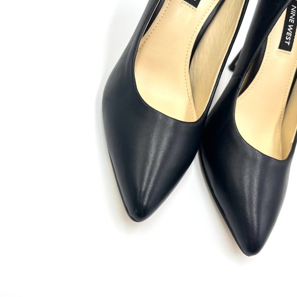 Nine West Womens Flax Black Leather Classic Point Toe Stiletto Heels Pumps Shoes - Picture 4 of 15